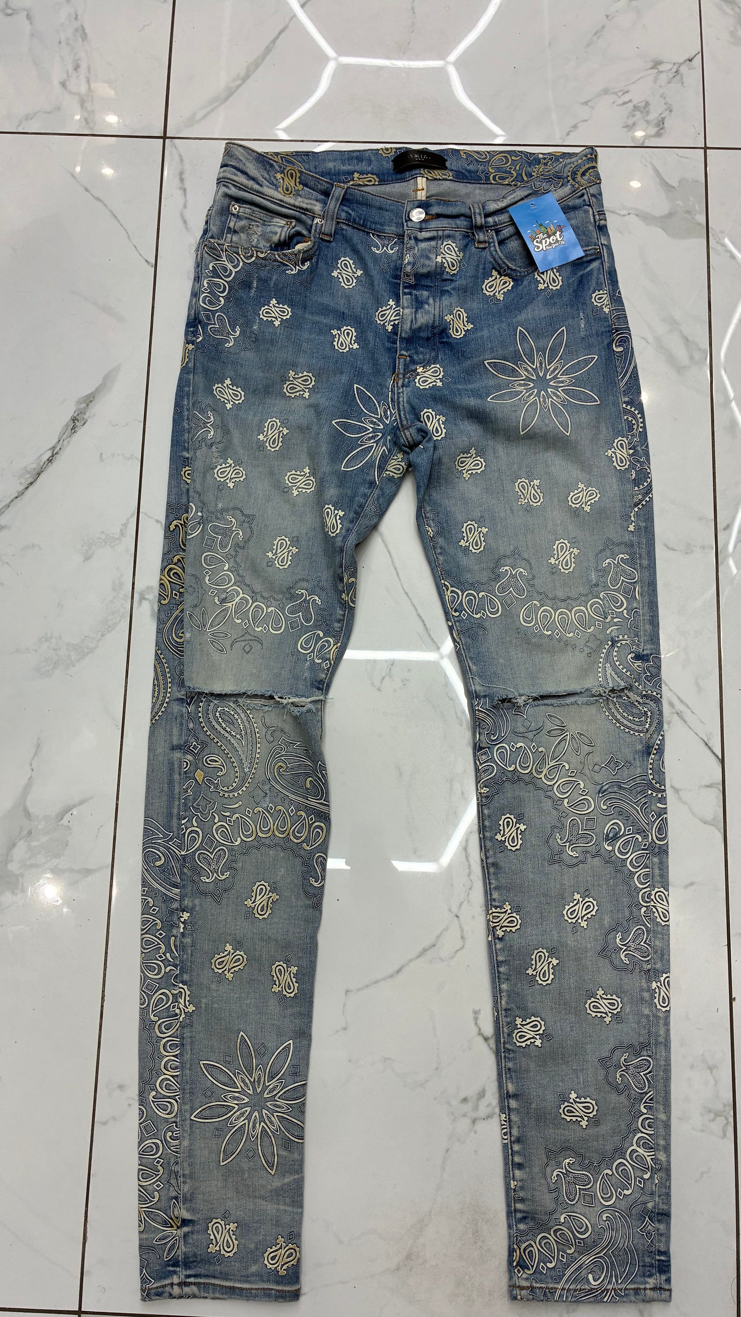 AMIRI Flocked Paisley Bandana Jean Clay Indigo