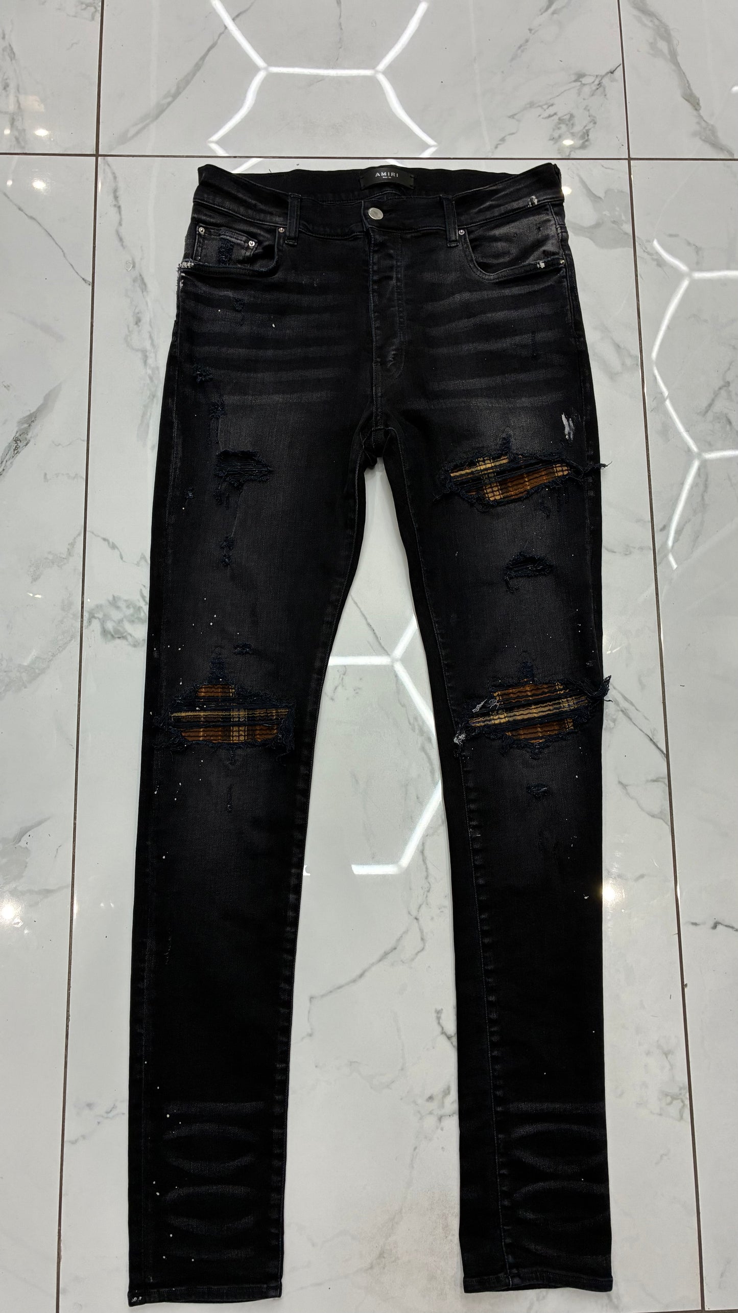 AMIRI MX1 Plaid Skinny Fit Jeans Aged Black