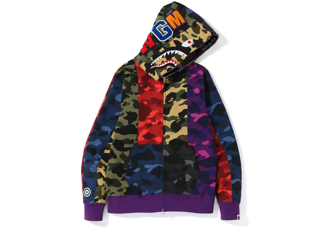 BAPE Mix Camo Crazy Shark Full Zip Hoodie Multi