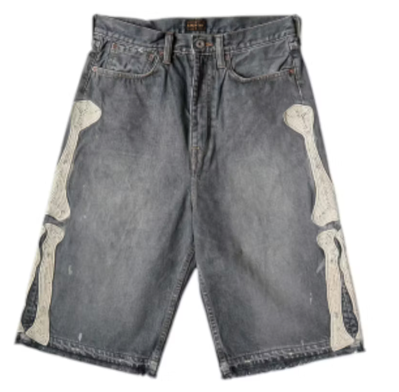 Kapital 14 Oz Denim 5P Bone Embroidery Shorts