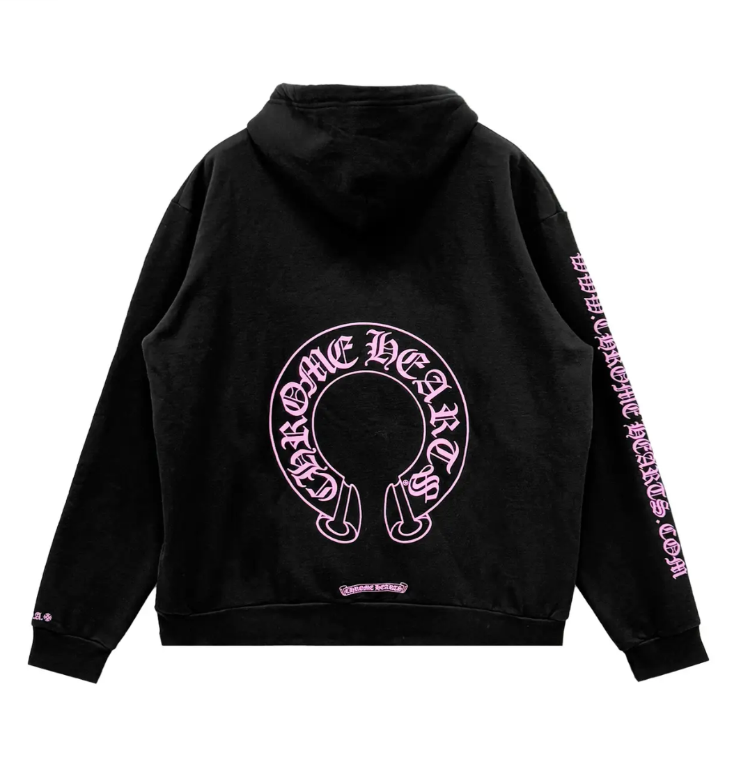 Chrome Hearts Exclusive Pink Horseshoe Logo Pullover Hoodie