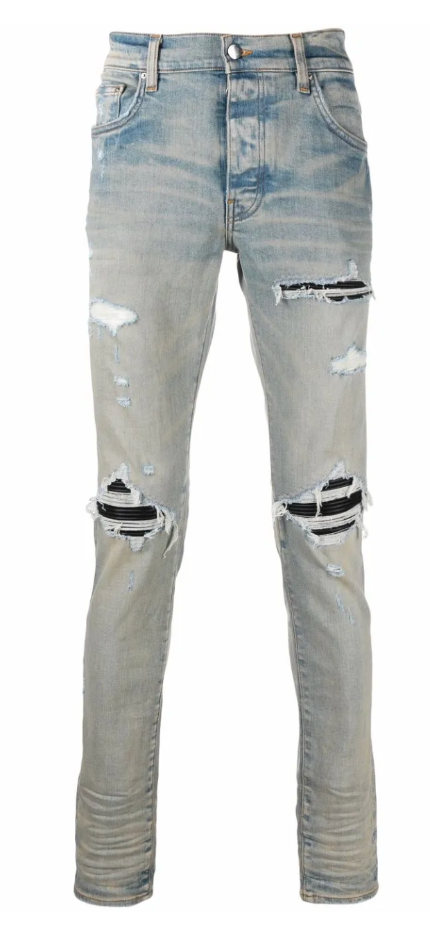 AMIRI MX1 DARK INDIGO LEATHER PATCH JEANS