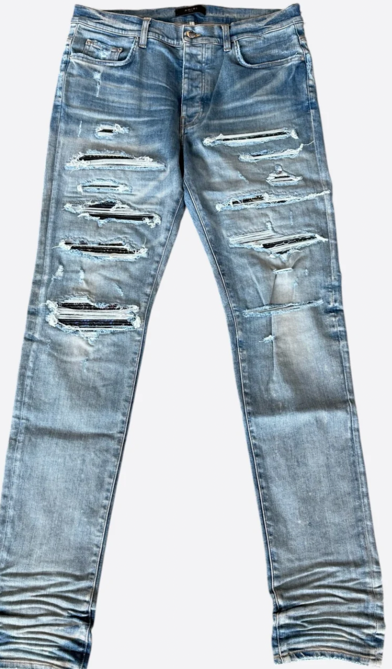 Amiri Clay Indigo Rainbow Bandana Patch Thrasher Jeans