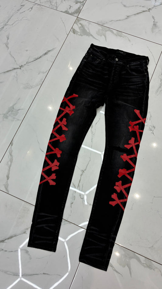 Amiri Red Bone Black Denim Jeans