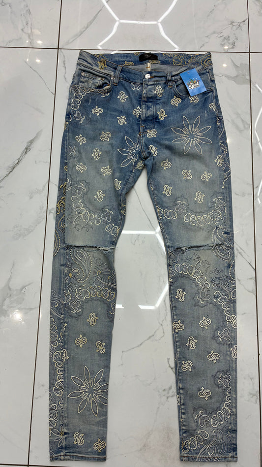 AMIRI Flocked Paisley Bandana Jean Clay Indigo