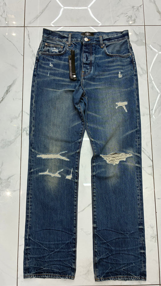 Amiri Men's Straight Leg Distressed Indigo Fractured
