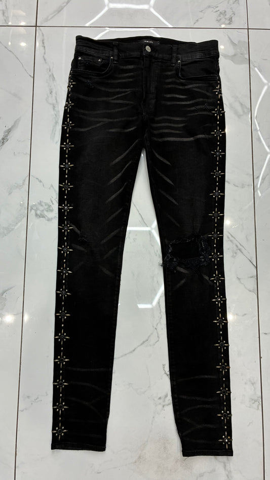 AMIRI Side Studded Broken Jean in Rough Black