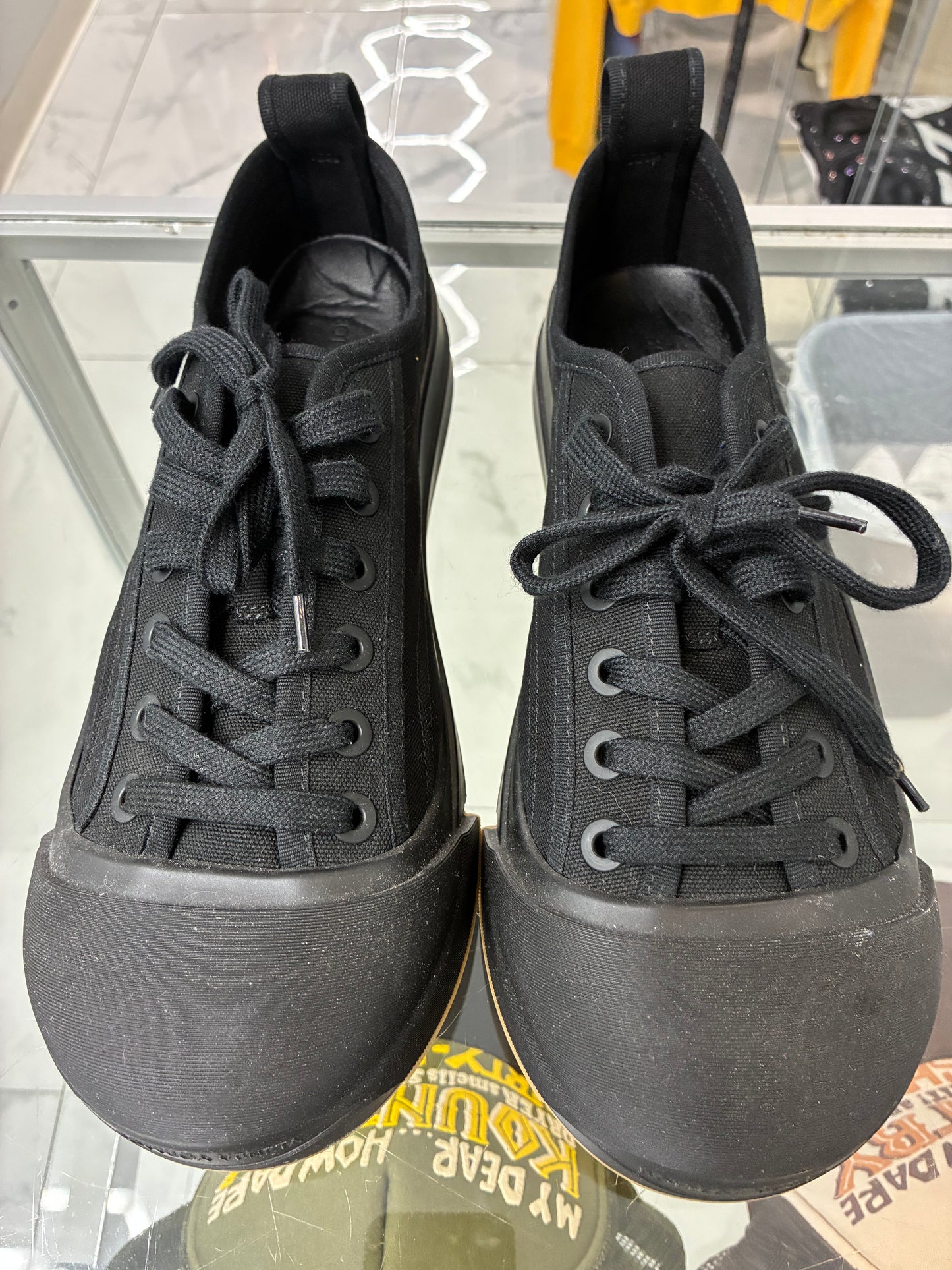 USED Bottega Veneta Black Canvas and Leather Vulcan Low Top
