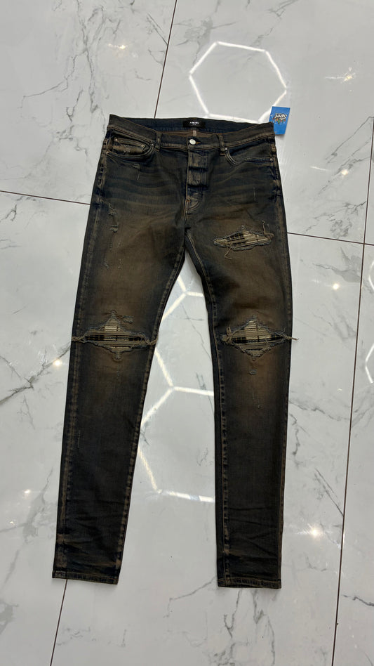 AMIRI Men's MX1 Plaid-Patch Skinny Jeans