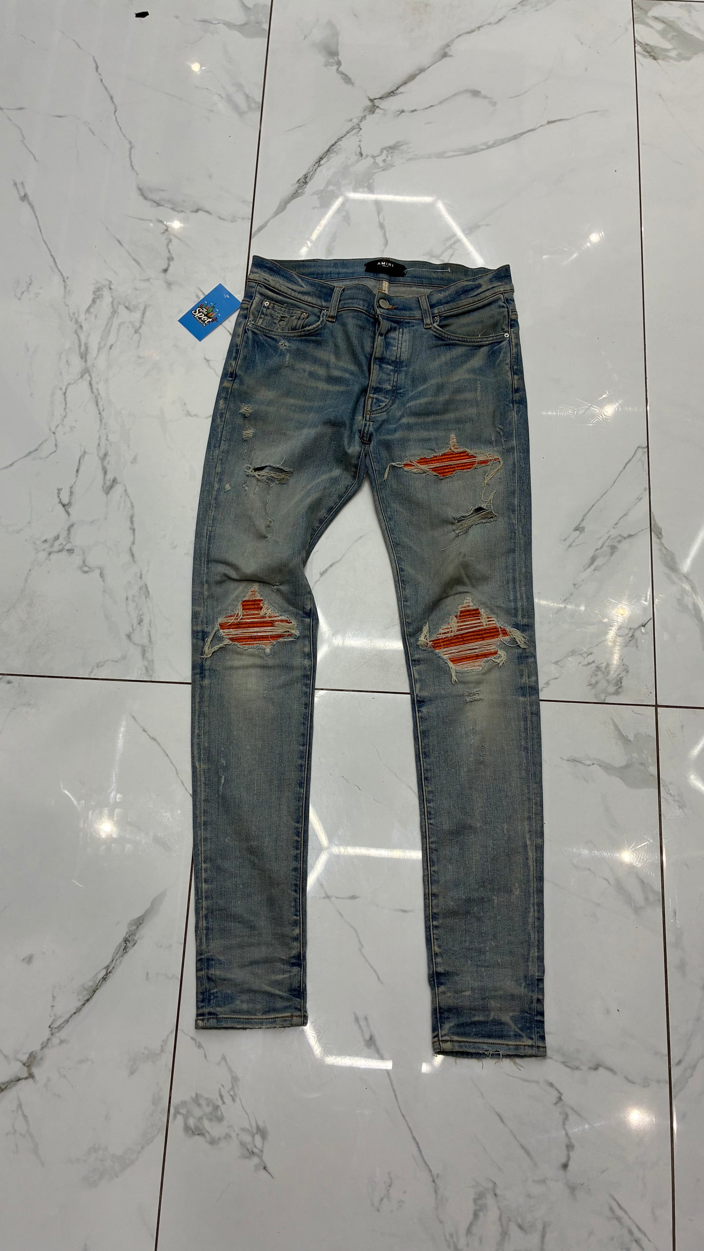 Amiri MX1 Cracked Paint Jean Clay Indigo