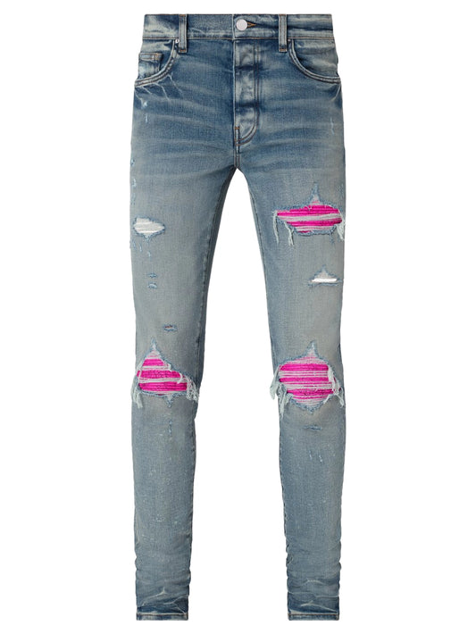 AMIRI MX1 CRACKED PINK LEATHER PATCHED JEAN
