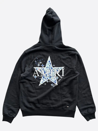 Amiri Black & Blue Paisley Star Logo Hoodie
