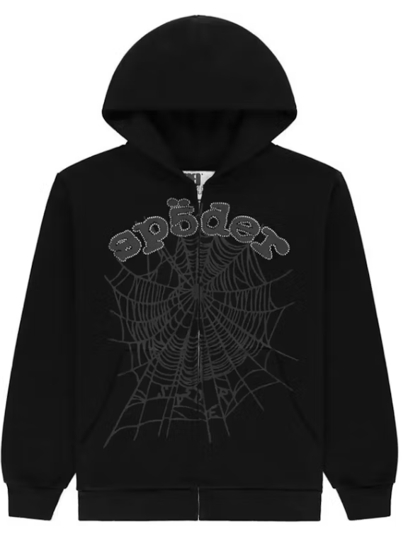Sp5der OG Web V2 Rhinestone Zip Up Black