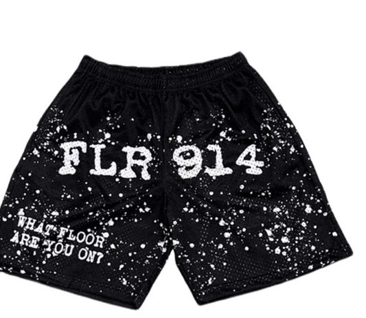 Floor 914 Paint Splatter Mesh Shorts Black