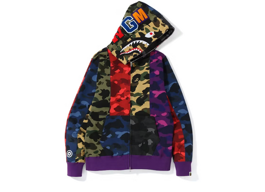 BAPE Mix Camo Crazy Shark Full Zip Hoodie Multi