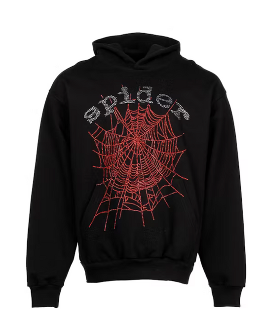 Sp5der OG Rhinestone Logo Hoodie Black