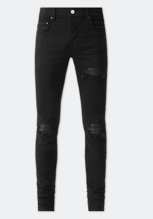 AMIRI MX1 BLACK LEATHER PATCH JEANS