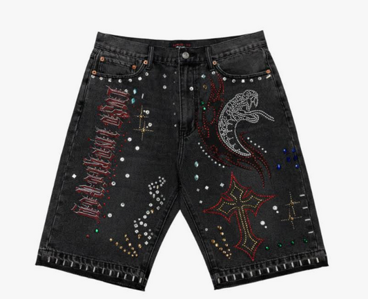 Lost Intricacy Snake Studded Jean Shorts