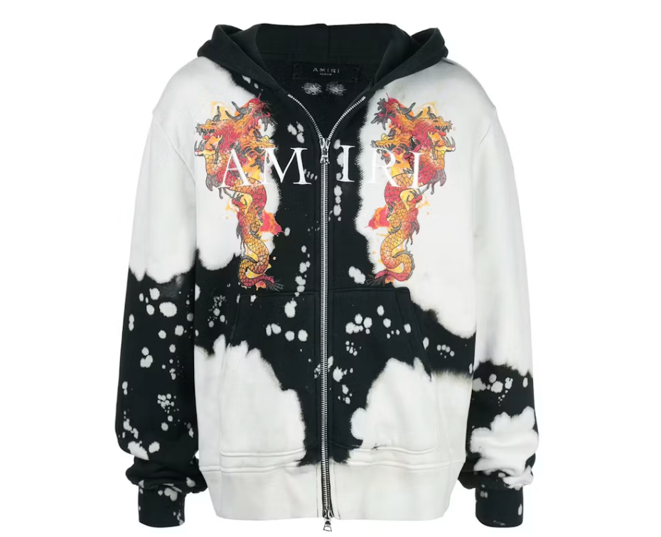 AMIRI Bleached Dragon Zip Hoodie White/Black