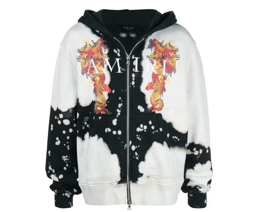 AMIRI Bleached Dragon Zip Hoodie White/Black