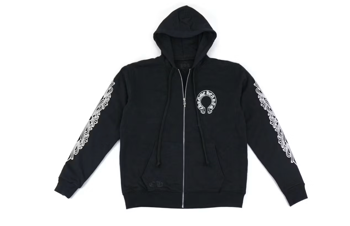 Chrome Hearts Horseshoe Floral Cross Sleeve Zip Up Hoodie