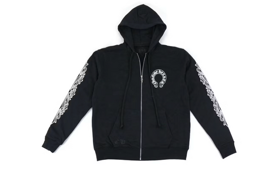Chrome Hearts Horseshoe Floral Cross Sleeve Zip Up Hoodie