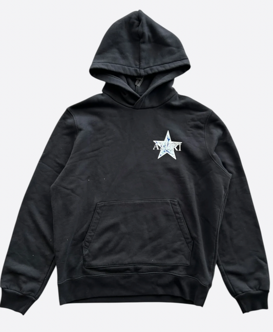 Amiri Black & Blue Paisley Star Logo Hoodie