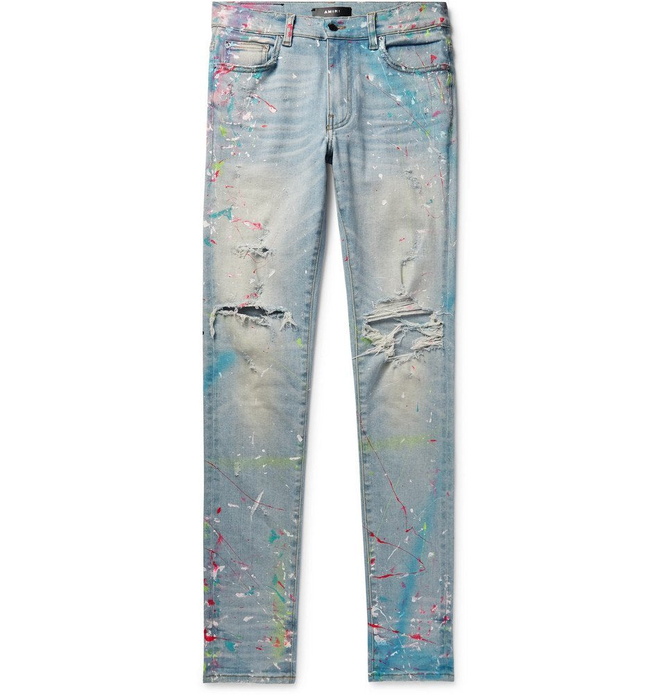 Amiri Light Blue Paint Splatters Jeans