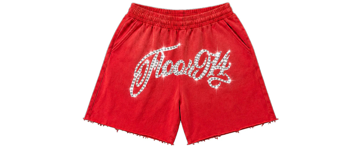 FLOOR 914 RED SCRIPT SHORTS