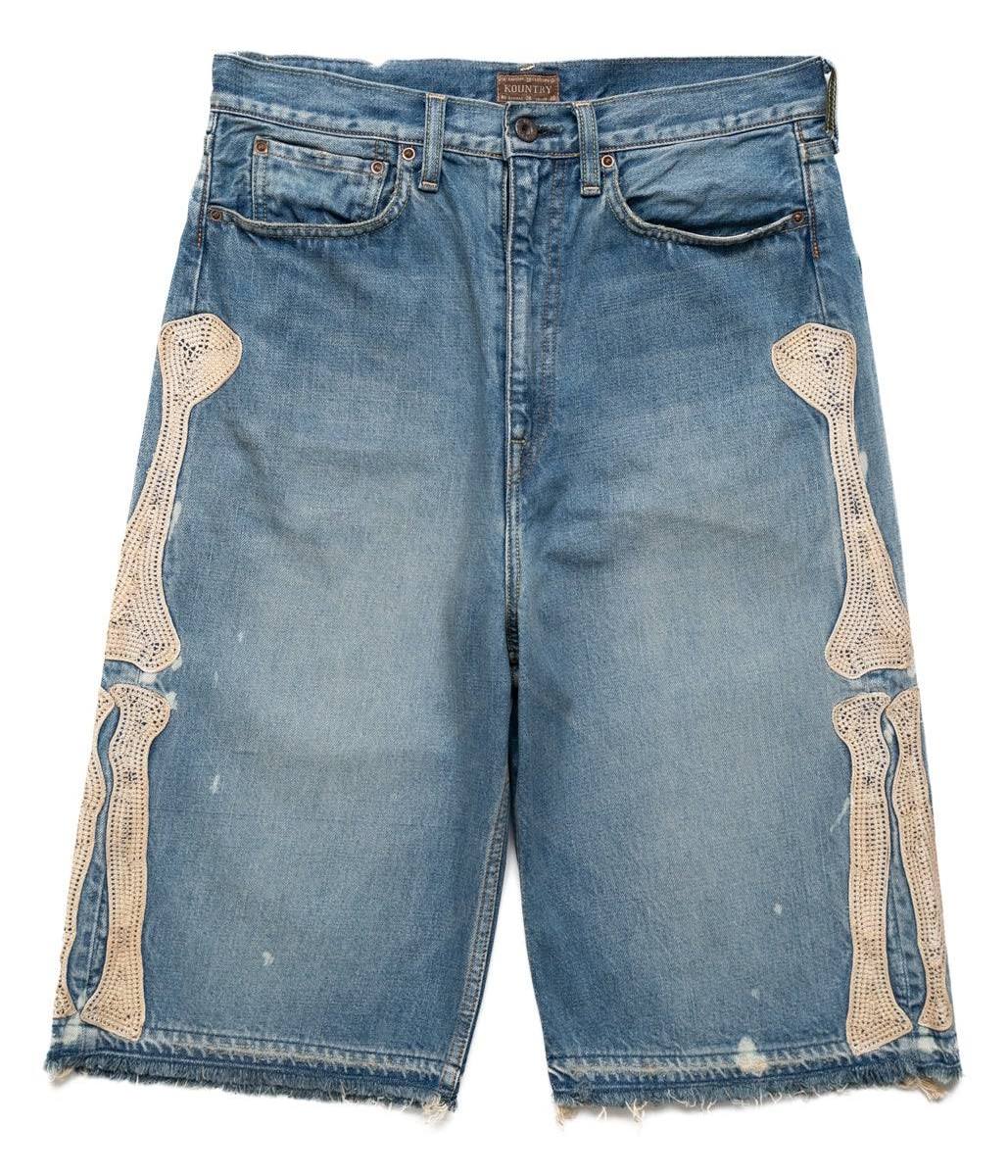 Kaptial 14oz Denim Light Wash 5P Shorts with BONE Embroidery